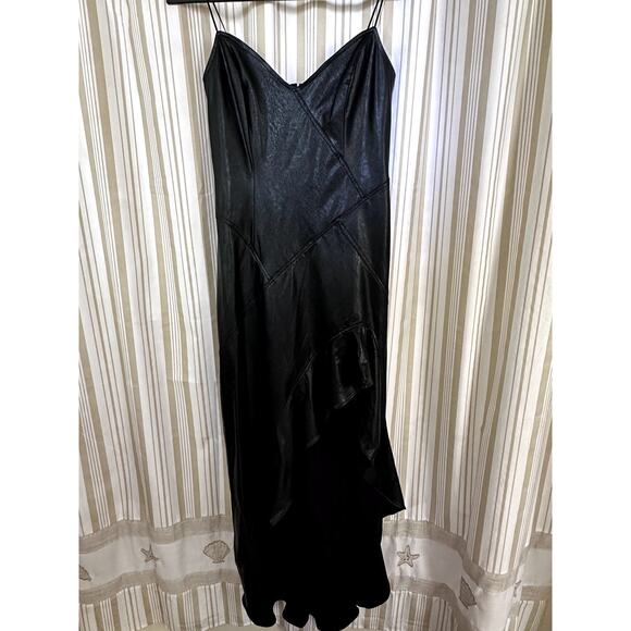 $326 Amanda Uprichard Symone Dress Womens S Black Faux Leather Strapless NEW - Picture 2 of 7